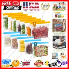 12-Pack Eco-Friendly Silicone Food Storage Bags - Dishwasher Safe & Leakproof