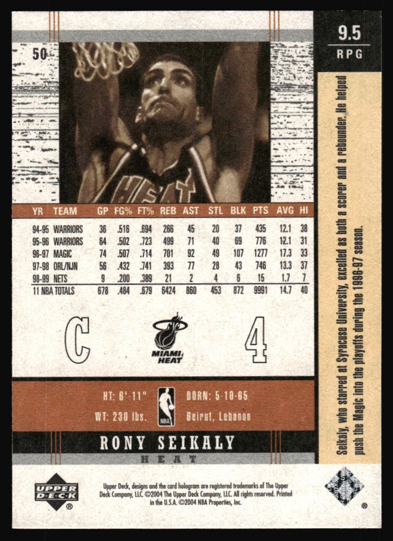 2003-04 Upper Deck UD Legends - Retro Rony Seikaly #50 for