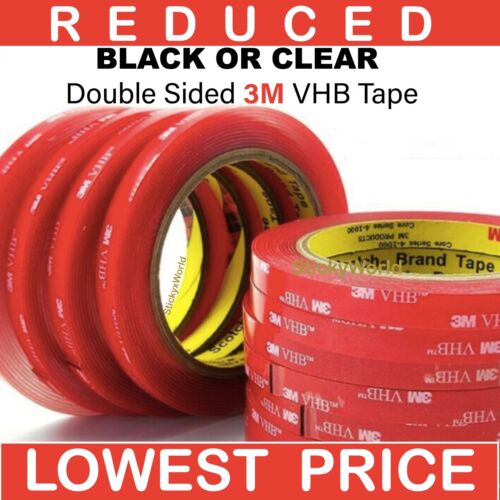 DOUBLE SIDED TAPE 3M VHB HEAVY DUTY ADHESIVE STRONG STICKY TAPE CLEAR BLACK - Afbeelding 1 van 8