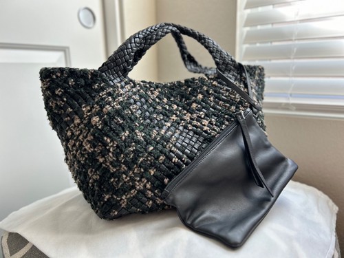 FALOR Limited edition Tweed & Woven Leather Tote Bag With Pouch NWT - Picture 2 of 6
