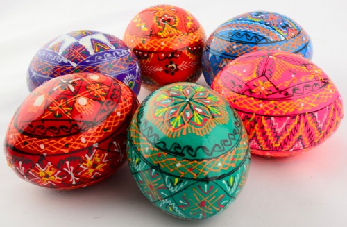 6 Wooden Ukrainian Pysanky Pysanka Easter Painted Eggs Handmade - Picture 3 of 6