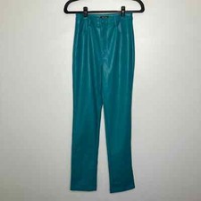 NWT NASTY GAL Faux Leather Kick Flare Trousers Teal 2
