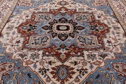 Ivory 10' Square Hand Knotted Heriz Serapi Wool Rug - Q22157 - Picture 5 of 10
