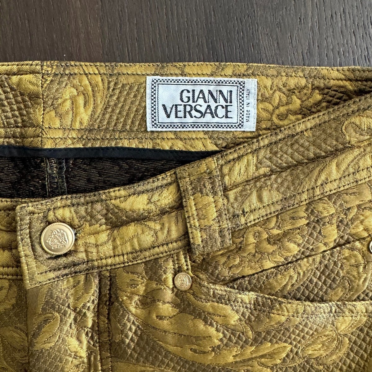 GIANNI VERSACE bronze metallic barocco brocate pants size 50 from