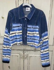 The Morgan Factory Denim Jacket Medium Blue Up Cycle Hippie Boho Art A4