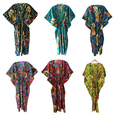 Wholesale 5PC Indian Frida Cotton Long Beach Maxi Kaftan Dress One Size Caftan