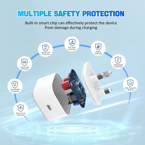For iPhone 14 13 12 11 Pro Max UK Plug PD 20W USB-C Type C Fast Charging Adapter - Picture 4 of 7