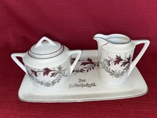 Vintage Bur Silberhochzeit (silver wedding anniversary) Sugar, Creamer & Tray