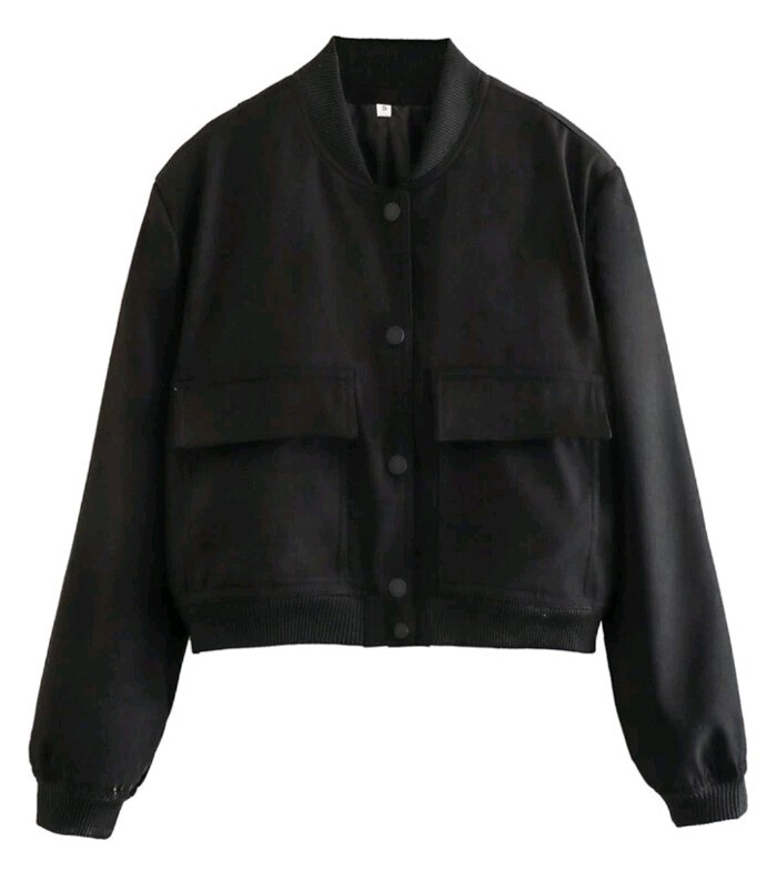 Womens Cropped 🔥Bomber Jacket 🔥Button Up With Pockets 