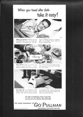PULLMAN CO TRAIN CARS 1952 WHEN YOU TRAVEL AFTER DARK TAKE IT EASY BREAKFAST AD