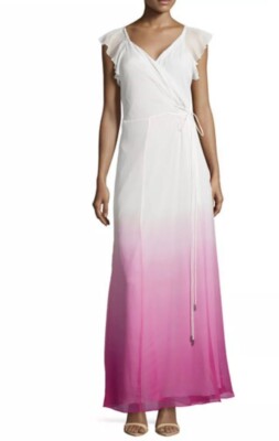 NWT Diane Von Furstenberg Delancy Wrap Maxi Dress Pink Ombr Size 2 Z376-5  | eBay