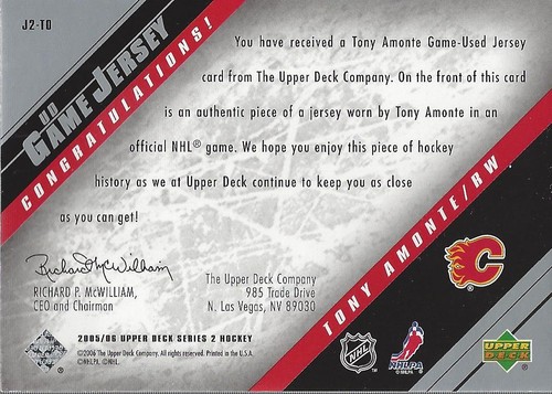 2005-06 Upper Deck Jerseys Series II #J2TO Tony Amonte Jersey - NM-MT - Bild 2 von 2