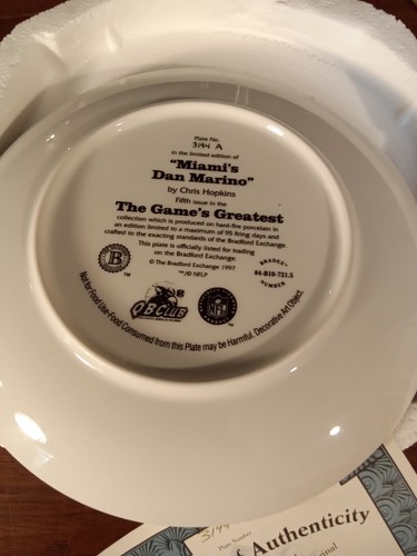 1996 Bradford Exchange Dan Marino NFL Quarterback Club 8" Plate Miami Dolphins - Picture 7 of 7