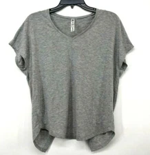 90 Degrees By Reflex Womens Gray Workout Shirt Short Sleeve Open Back V Neck XS