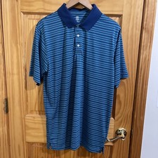 PGA Tour Golf Polo Striped Blue Size Large Short Sleeve