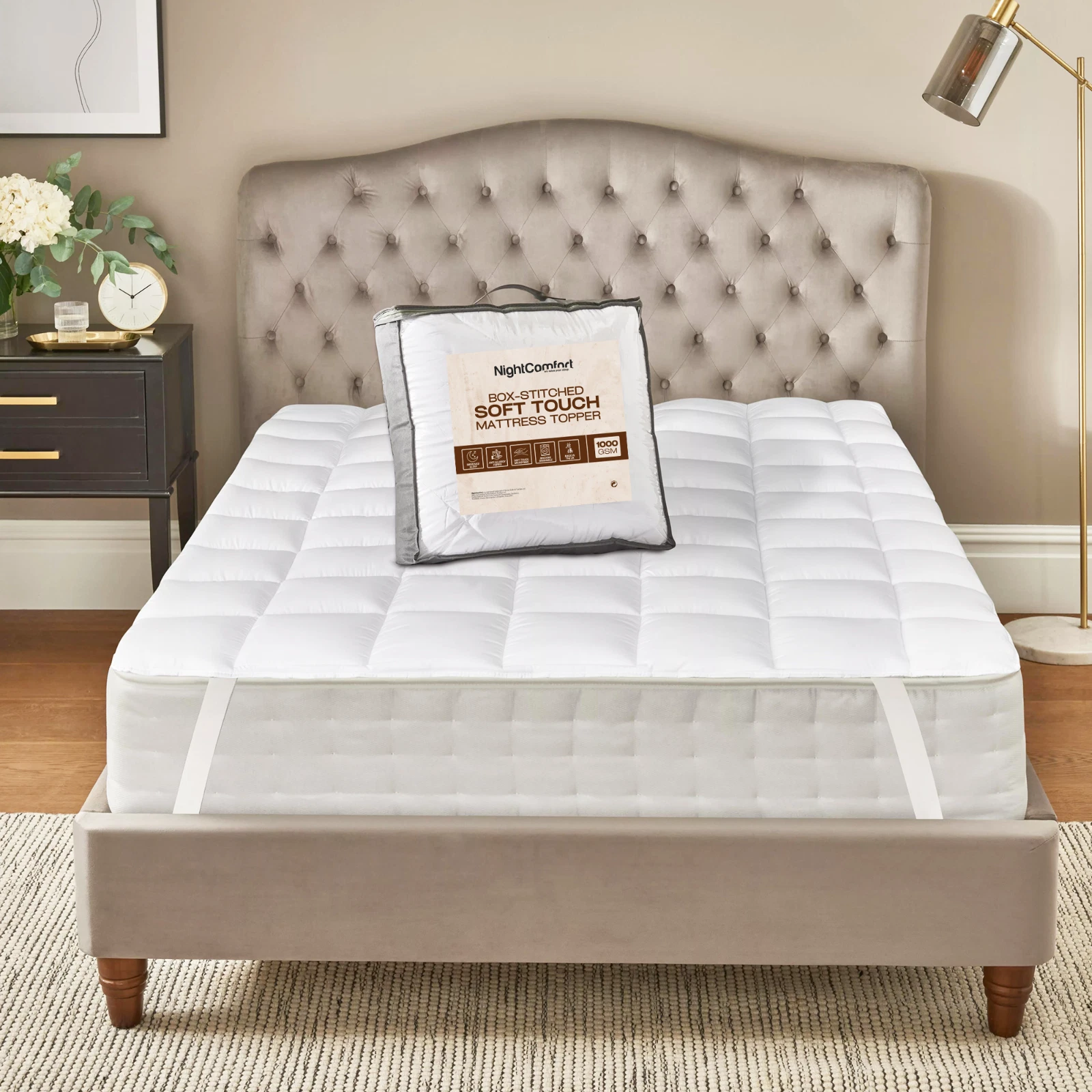 NightComfort Soft Touch 1000GSM Microfibre Mattress Topper - Box Stitched Design