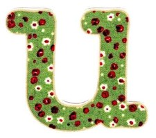 flower letter u fabric applique iron on green not embroidered 2.5 inch