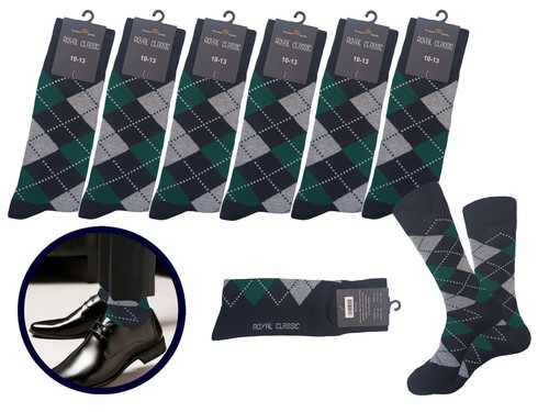 12-6 Dress Socks Argyle Diamond GREEN BLACK COTTON Wedding PREMIUM SOCKS - Picture 2 of 10