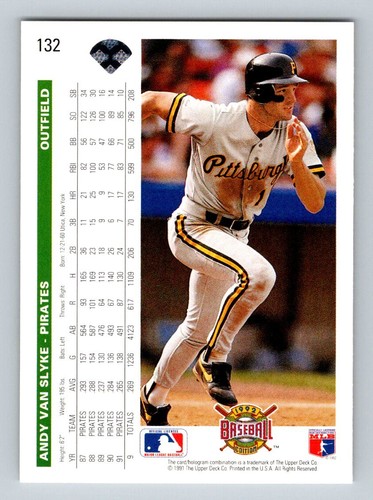 1992 Upper Deck #132 Andy Van Slyke Pittsburgh Pirates Baseball Card - Picture 2 of 2