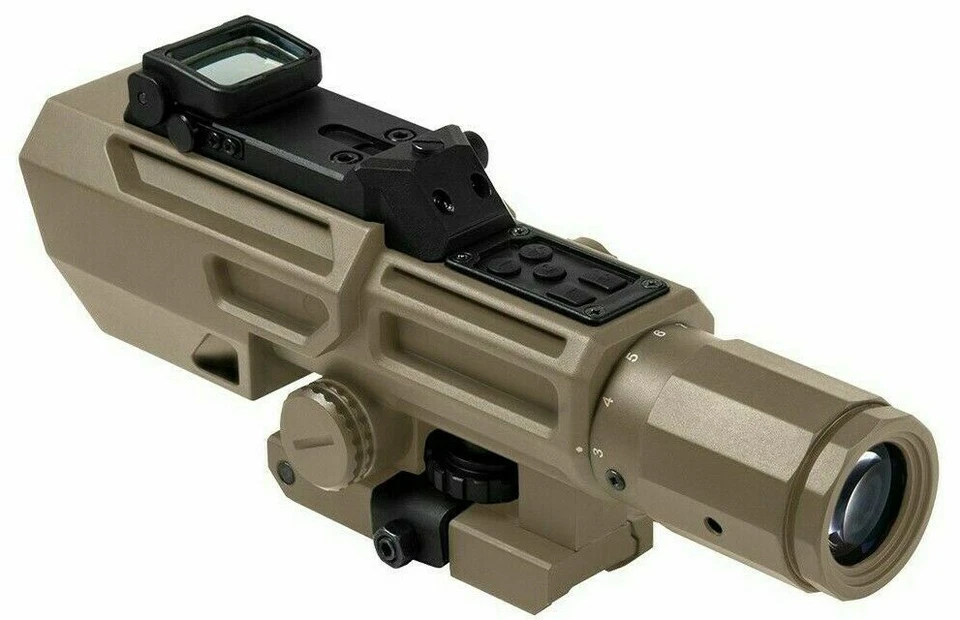 VISM ADO Scope 3-9X42 P4 w/ Flip-Up Red Dot Sight & QR Mount Rifle Scope TAN - Image 3 of 4