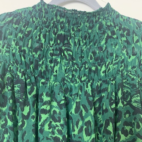 Bardot Green Animal Print Top Womens Size XS/S Long Buttoned Sleeves High Neck - Foto 3 di 16