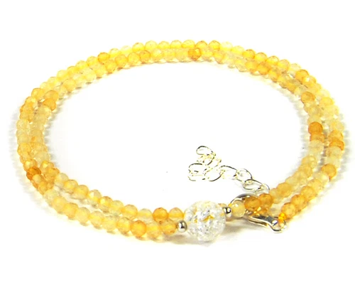 Gemstone Necklace Citrine 925 Silver Faceted Balls Ø3mm with Rock Crystal Bead