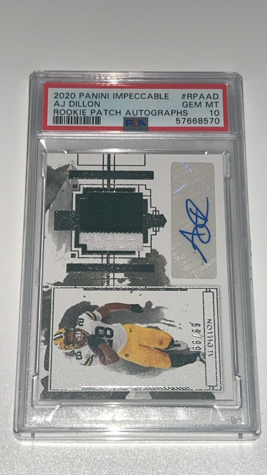 AJ Dillon Panini Impeccable Rookie Patch Autographs #RPAAD Base