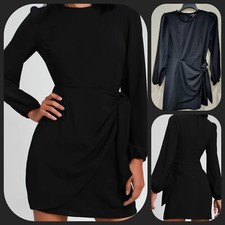 LULUS Believe it or Knot Black Long Sleeve Tie Front Dress Size XL**NWOT**