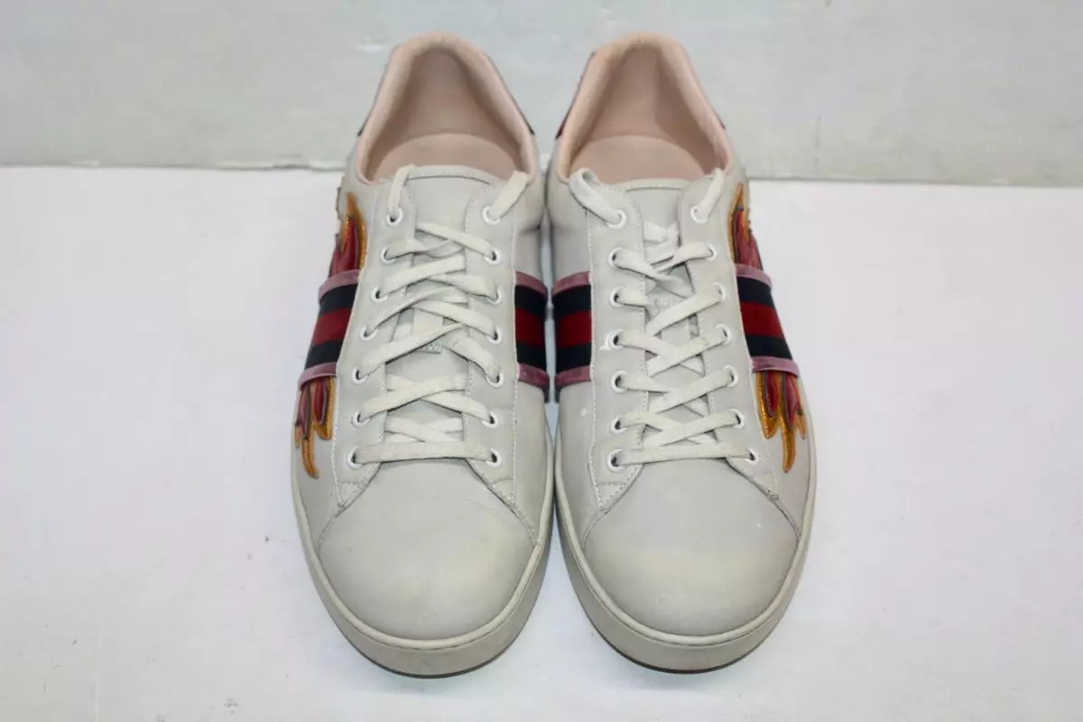 GUCCI Beige Leather Ace Flames Low Top Sneakers Shoes 13 UK / 13.5 USA | eBay