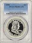 1958 PROOF FRANKLIN HALF DOLLAR PCGS PR68 CAM, UNIFORM CAMEOS, HEAVEY ON OBVERSE