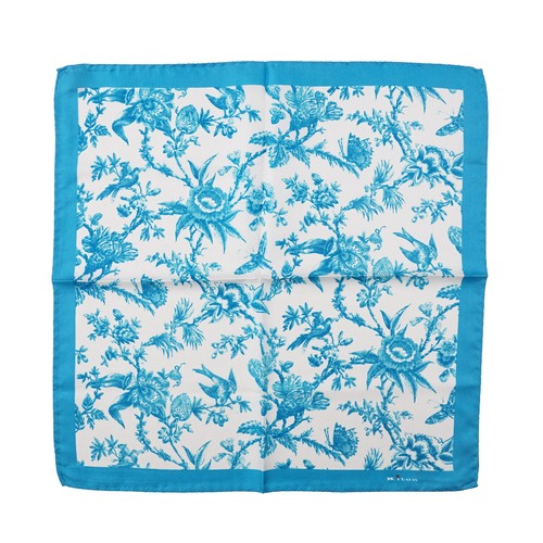 Kiton Napoli Turquoise Blue Victorian Floral Print Silk Pocket Square - Picture 4 of 4
