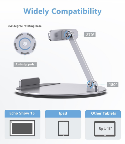 Echo Show 15 Stand Swivel and Tilt, Aluminum Echo 15 Stand with 360 Degree Rotat - Picture 2 of 12