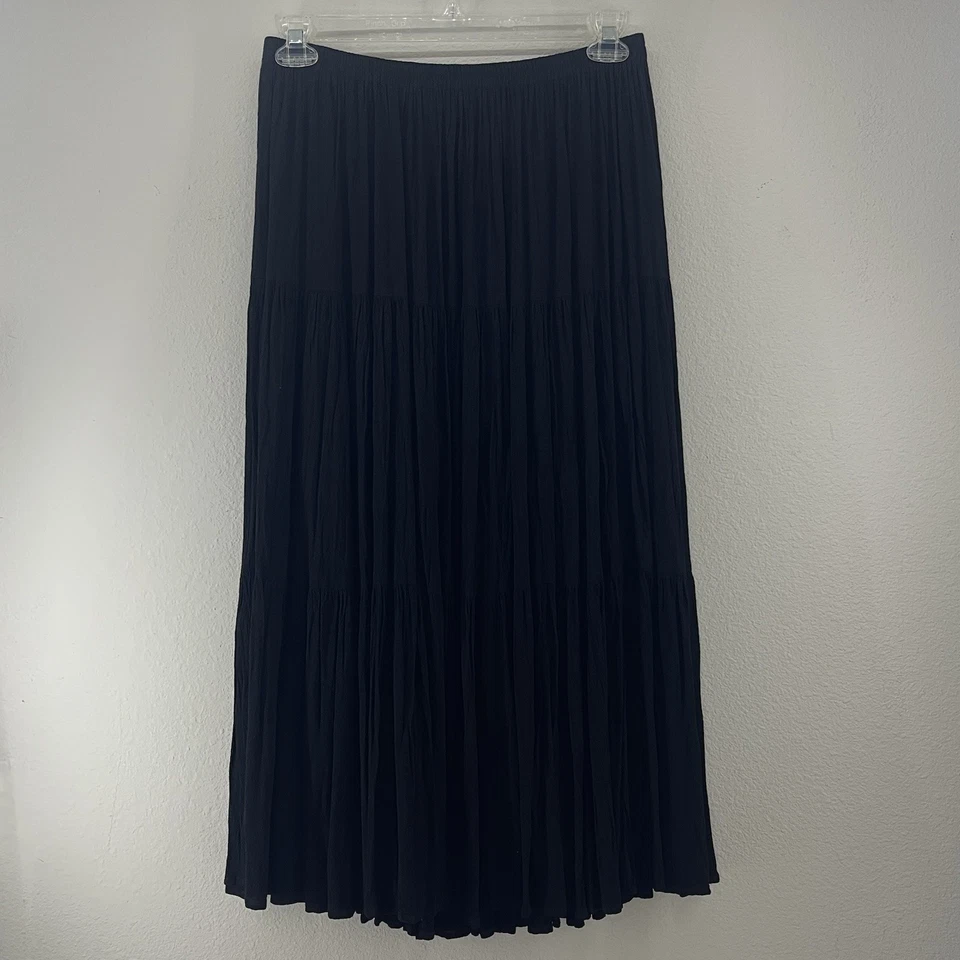 Vintage Whimsigoth Tiered Twirl Skirt Maxi Sz M Ghost Crepe Black Western Boho - Image 2 of 4