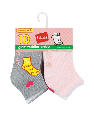 Hanes Ankle Socks 10-Pack Toddler Girls Soft Spandex Stretchable Cushioned Heel - Picture 2 of 4