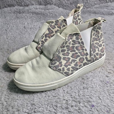 Miz Mooz Laurent Leather Leopard High Top Sneakers Pale Green Womens 40 9 9.5