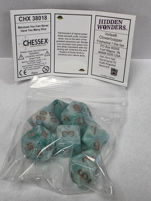 NEW Chessex Hidden Wonders - CHX 38018 - Rare Vortex Clover w/ Copper 7-Die Set