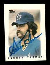1986 Topps Leaders Mini 31 Gorman Thomas  signed auto autograph  crisp blue shar
