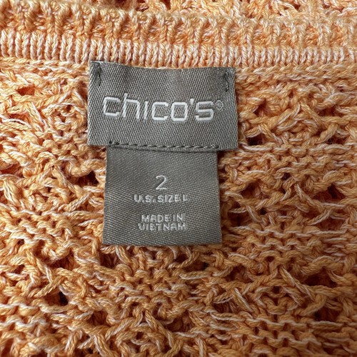 Chico’s Open Weave Knit Cotton Pullover Sweater Peach Sz Large Beachy Coastal - Picture 6 of 10