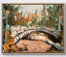 Maria Art NEUTRAL WATER BRIDGE 14x11 CANVAS BOARD Abstract Canvas Wall Landscape