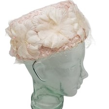 Vintage Pink Floral Pillbox Hat Union Made Mid Century 1950s 1960s Ladies Formal