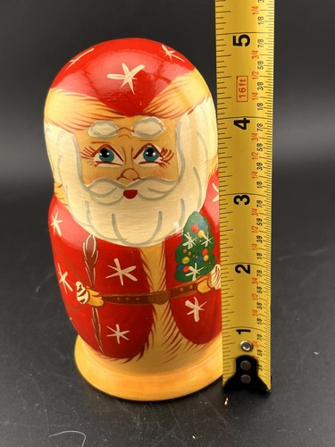 Vintage Babbo Natale russo dipinto a mano nido bambole set di 5 in legno 5" - Foto 2 di 16