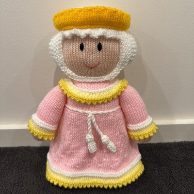 Vintage Handmade Knitted Doll Jean Greenhowe Style Pink Dress Crown Princess