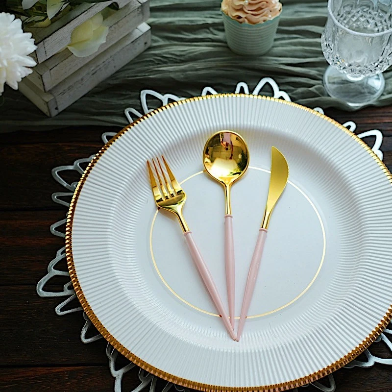 Juego de 24 cuchillos cuchara tenedor desechables de plástico DORADO RUBOR suministros para fiestas Foto 3 de 4
