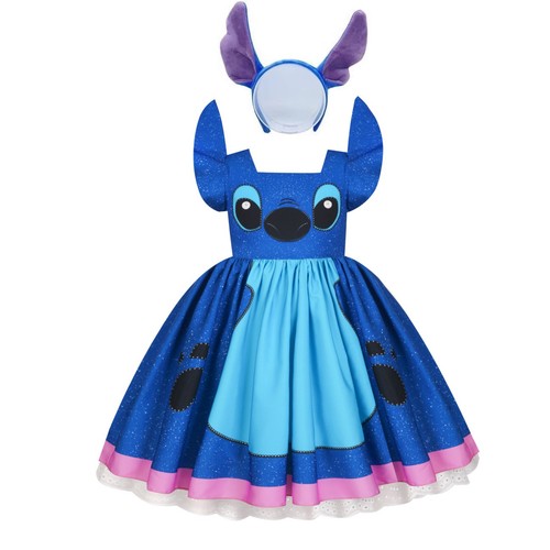 Kids Girls Lilo and Stitch Costume Bowknot Skirts Princess Party Fancy Dress UK - Picture 4 of 20