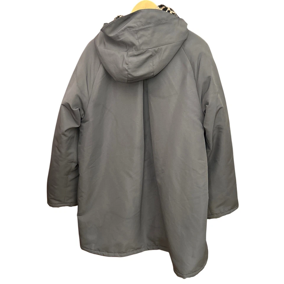 Abrigo con Capucha Maeve Anthropologie Gris Rojo Cremallera Chaqueta Forrada de Leopardo Talla Grande Foto 2 de 4