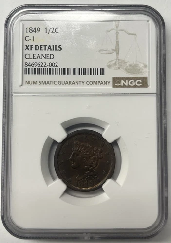 1849 1/2C C-1 Half Cent Classic Head - NGC grade: XF Details Cleaned