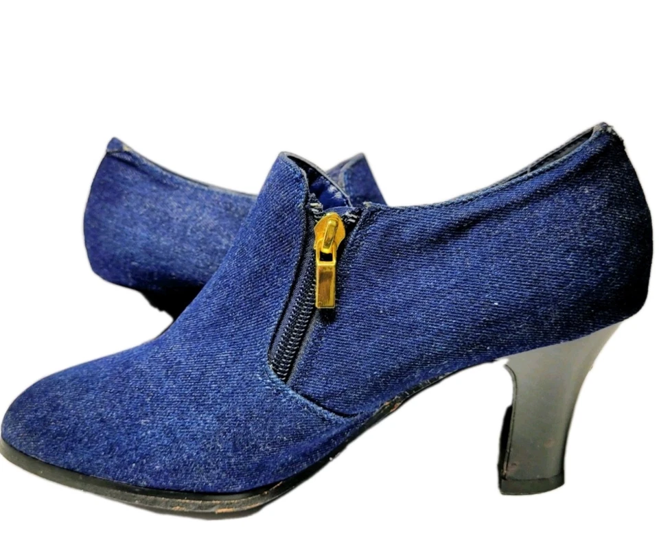 A J Valencia Mujer Construido para la Confort Azul Denim Tacones Zapato Bota Cremallera Talla 9.5W Foto 4 de 4