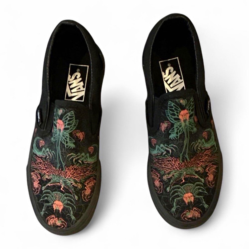 Vans Classic Slip-On Dark Evil Omens Spider Glow In The Dark Black SZ 6.5 W 5 M.