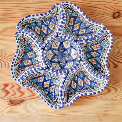 Hand-Painted 8-Piece Ceramic Serving Set | Flower Snack & Dip Bowls Gift