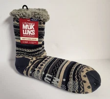 Muk Luks Cabin Socks L/XL Men's Size 11-13 One Pair Slip Resistant Blue Tan New